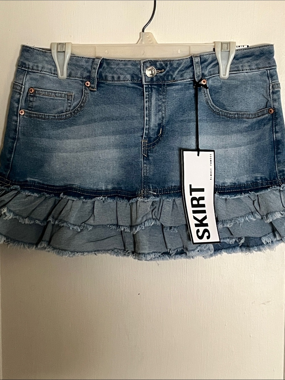 Frayed Ruffled Hem Denim Skirt